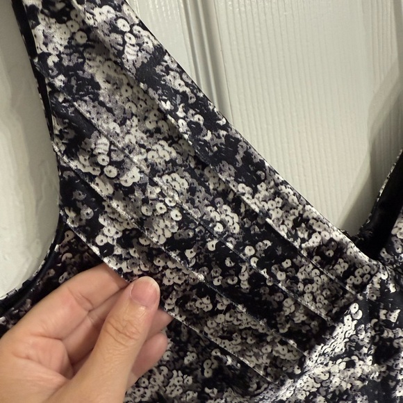 Jones New York Black Silver Sequin Print Cocktail Dress Size 12 Layered Party - Picture 2 of 7